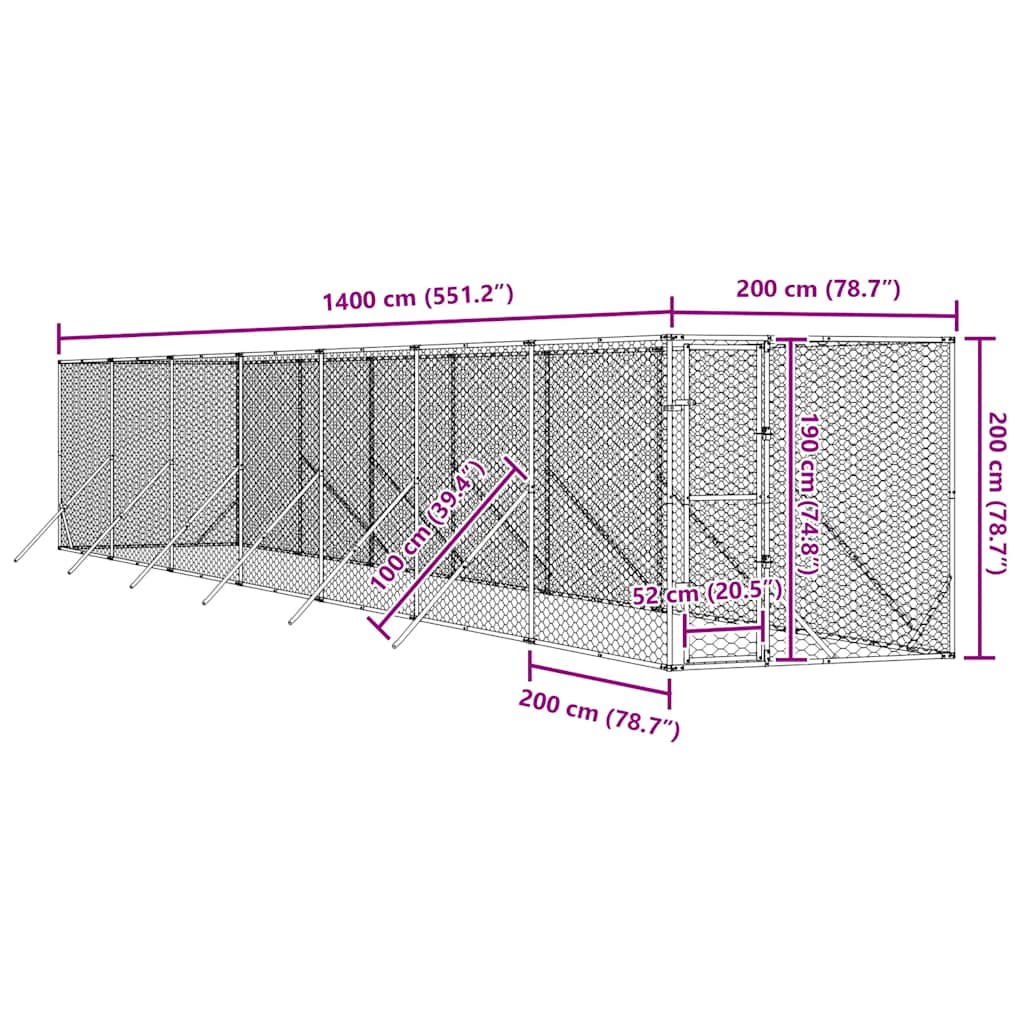 Cuccia per Cani da Esterno Argento 2x14x2 m Acciaio Zincato