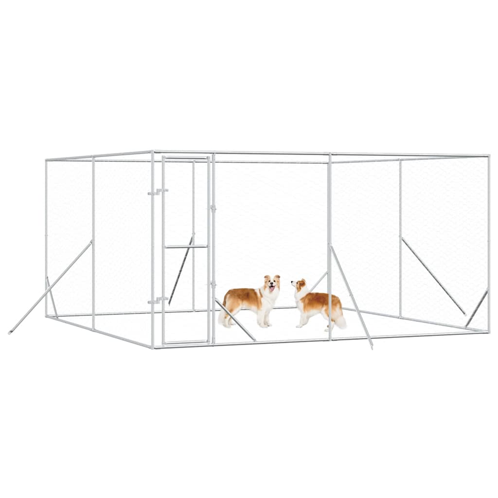 Cuccia per Cani da Esterno Argento 4x4x2 m in Acciaio Zincato
