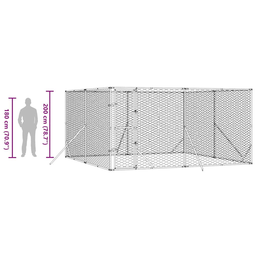 Cuccia per Cani da Esterno Argento 4x4x2 m in Acciaio Zincato