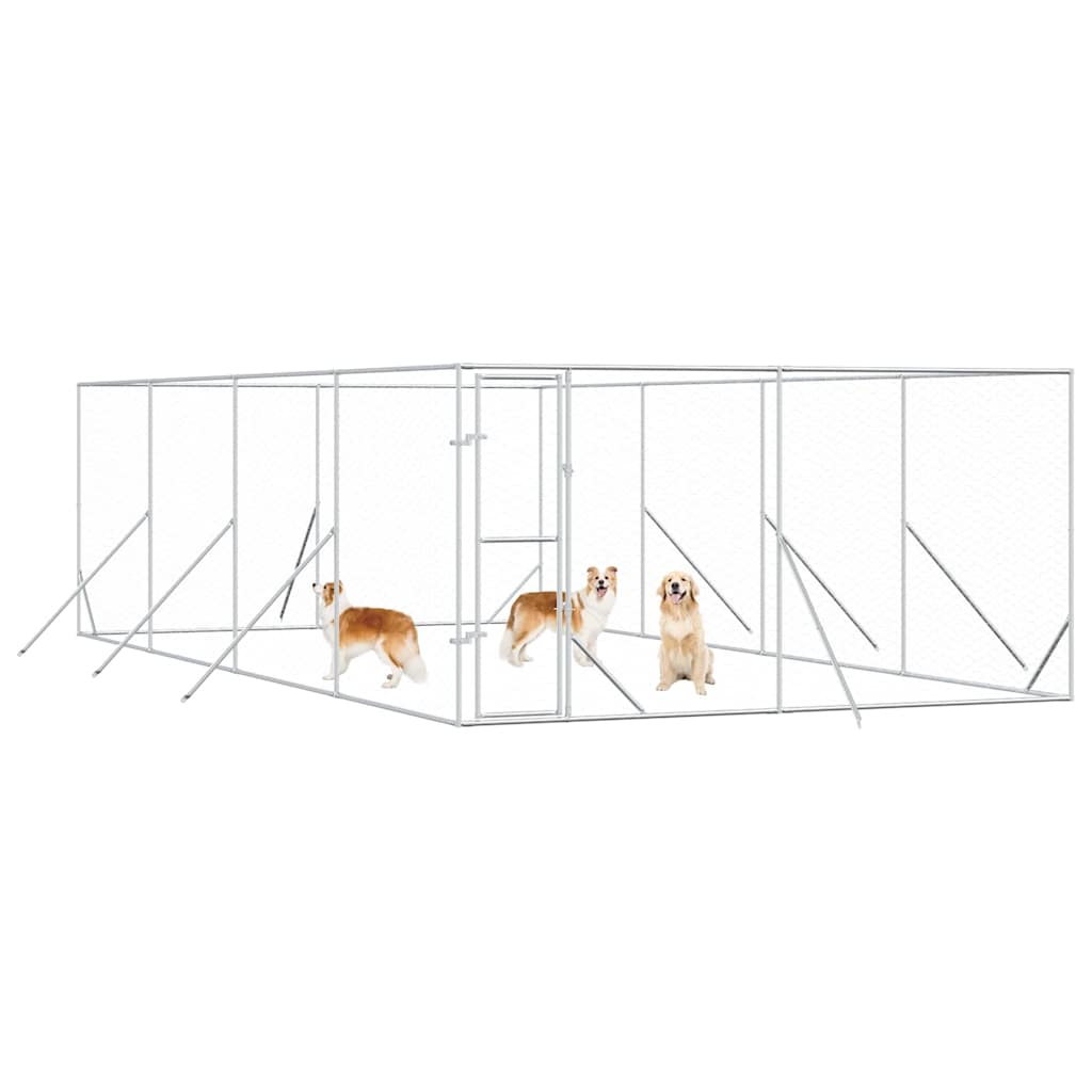 Cuccia per Cani da Esterno Argento 4x8x2 m in Acciaio Zincato