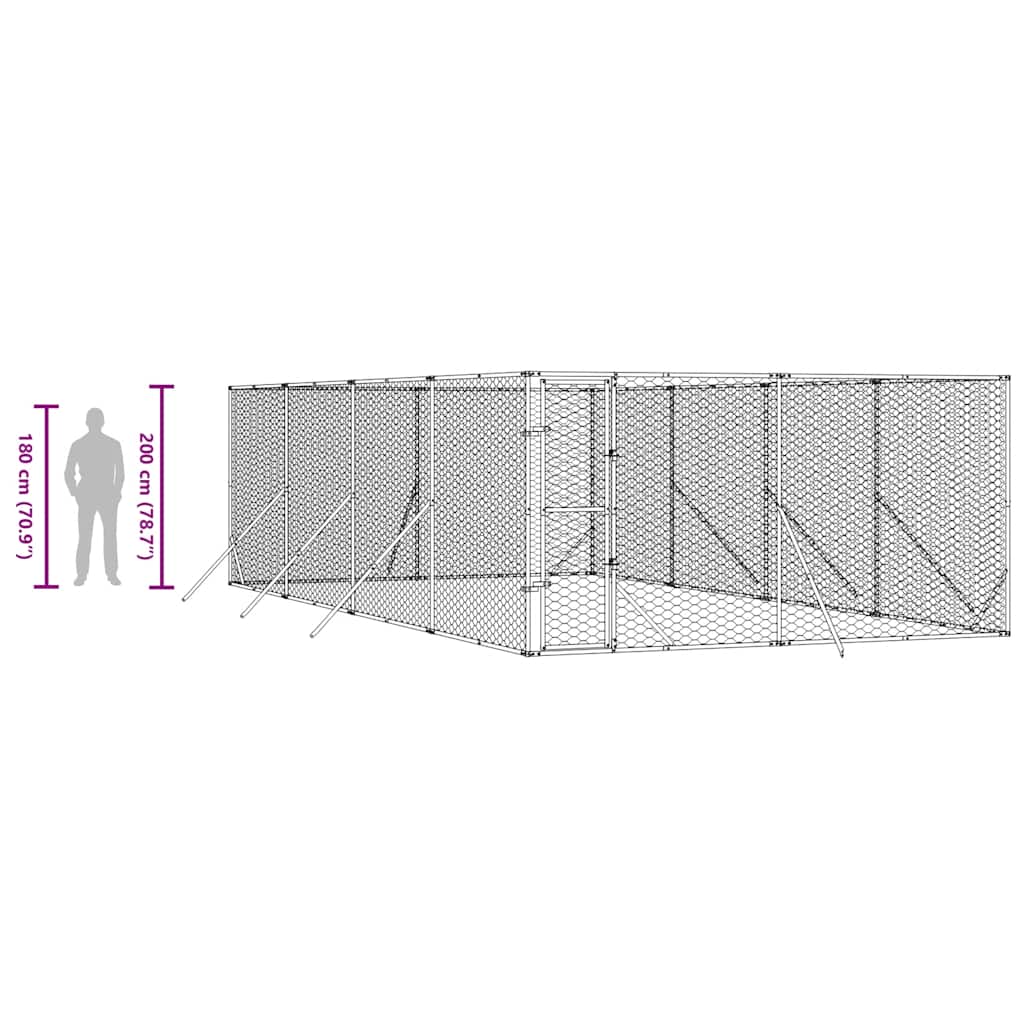 Cuccia per Cani da Esterno Argento 4x8x2 m in Acciaio Zincato