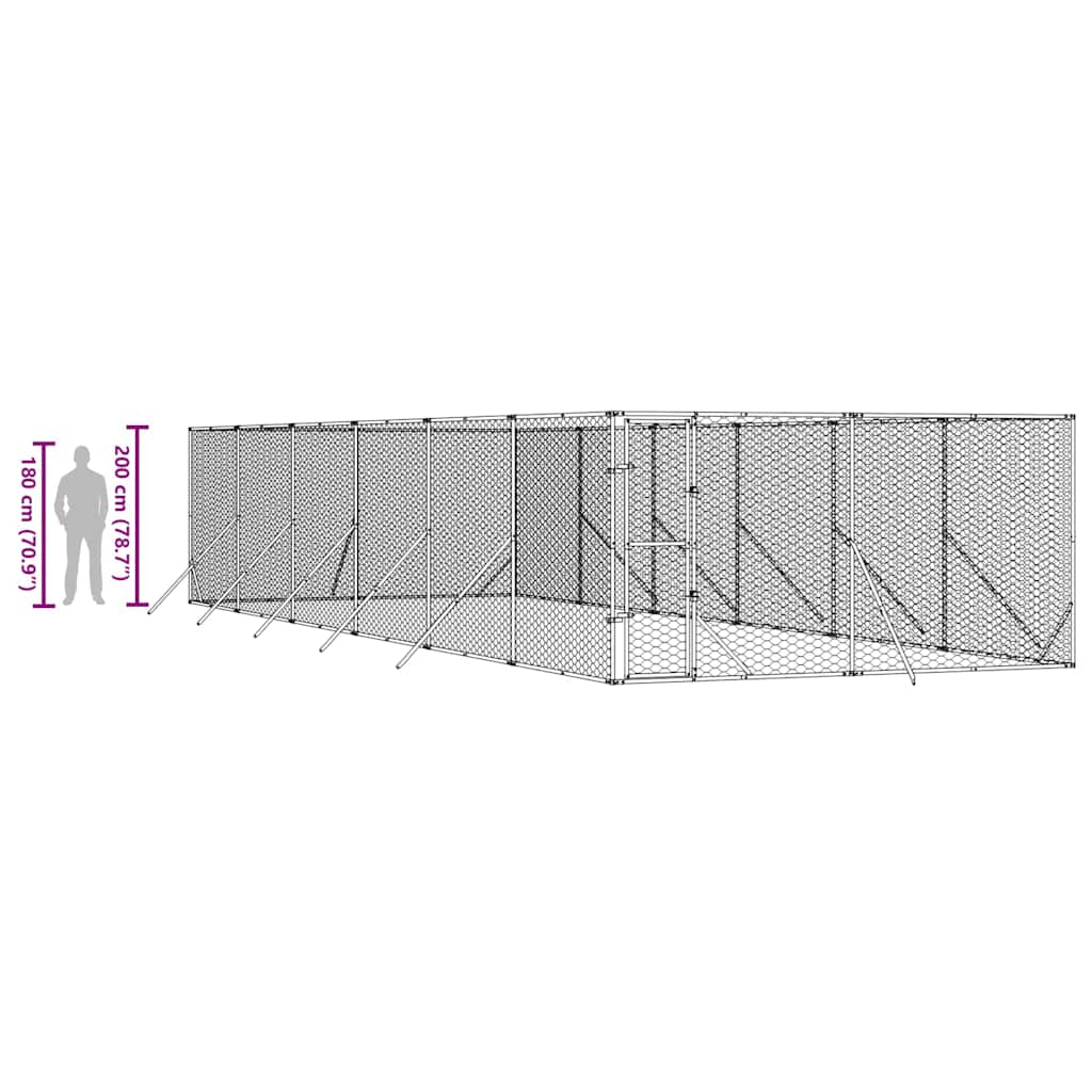 Cuccia per Cani da Esterno Argento 4x12x2 m in Acciaio Zincato