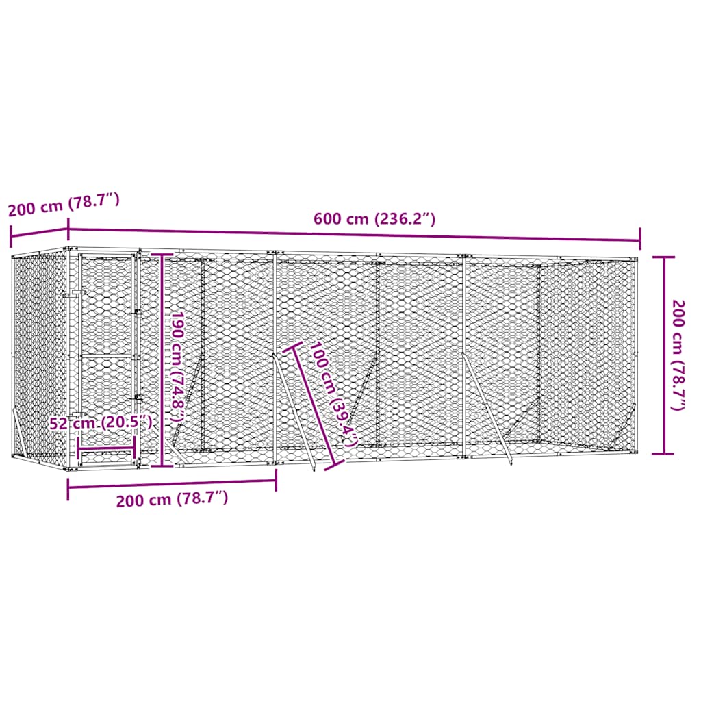 Cuccia per Cani da Esterno Argento 6x2x2 m in Acciaio Zincato