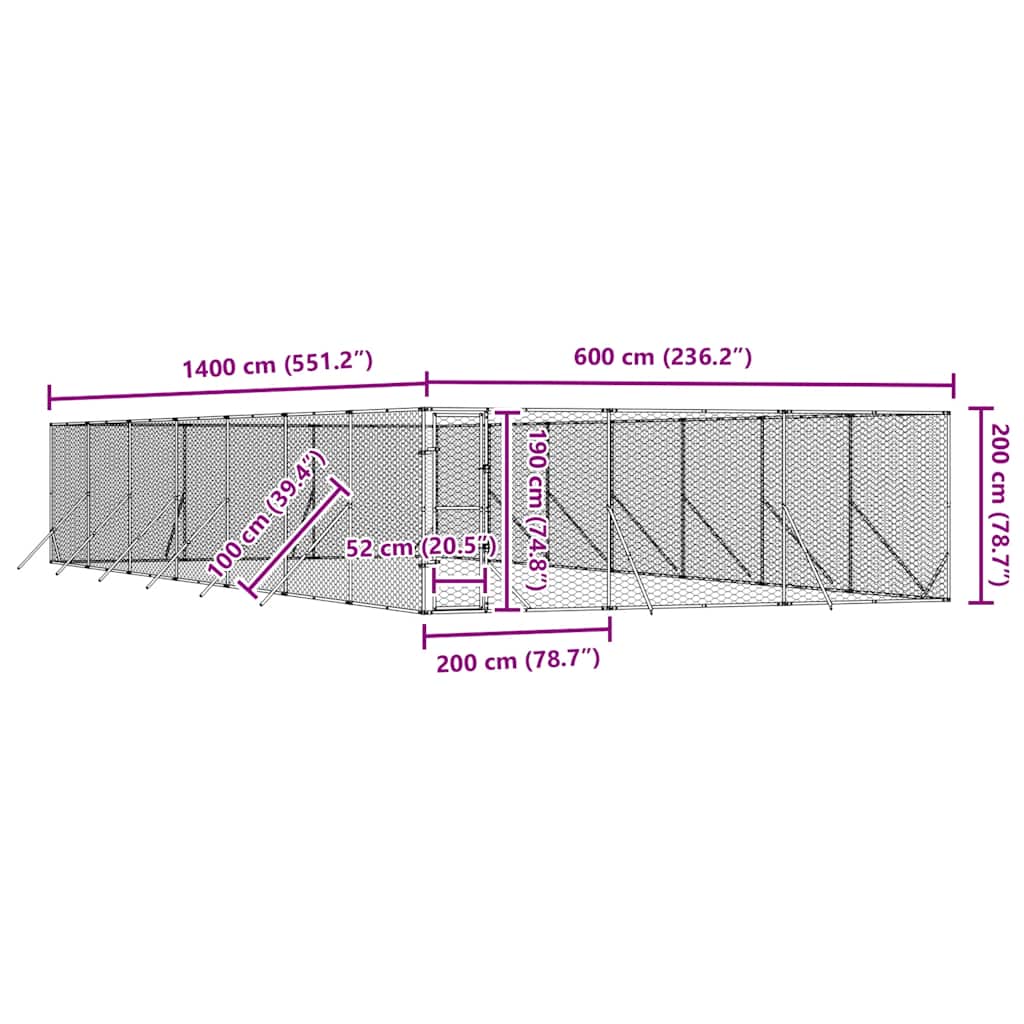 Cuccia per Cani da Esterno Argento 6x14x2 m in Acciaio Zincato