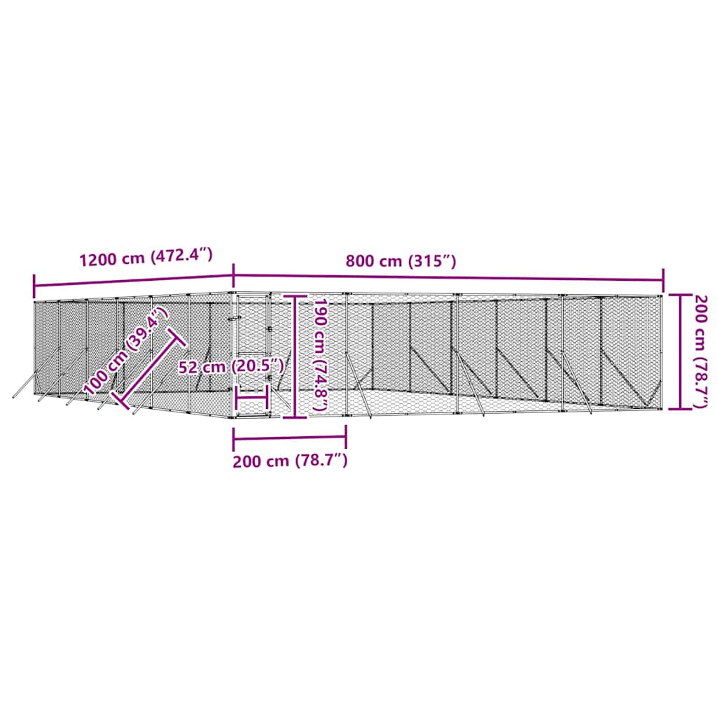 Cuccia per Cani da Esterno Argento 8x12x2 m in Acciaio Zincato
