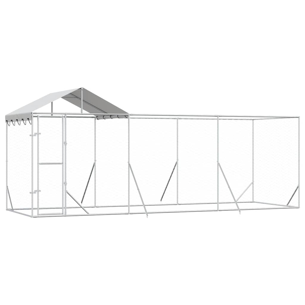 Cuccia Cani da Esterno Tetto Argento 6x2x2,5 m Acciaio Zincato