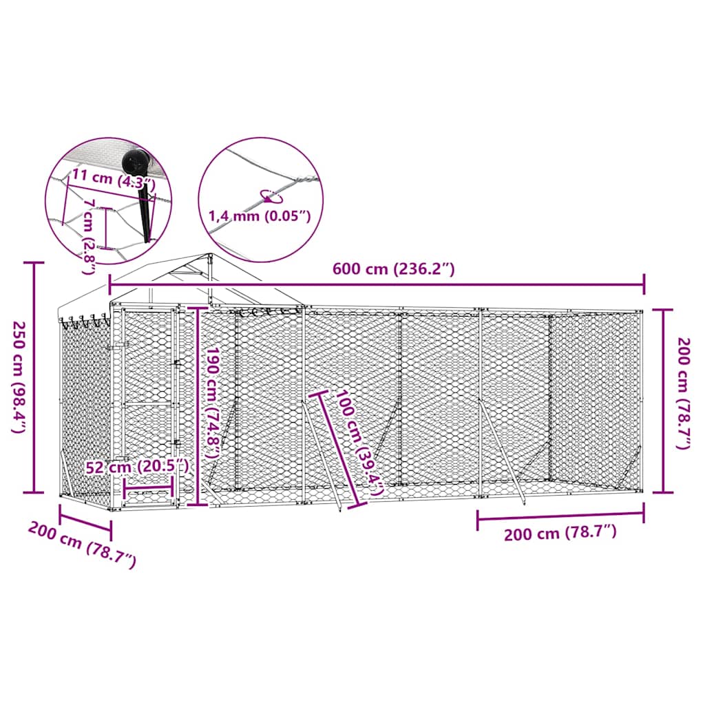 Cuccia Cani da Esterno Tetto Argento 6x2x2,5 m Acciaio Zincato