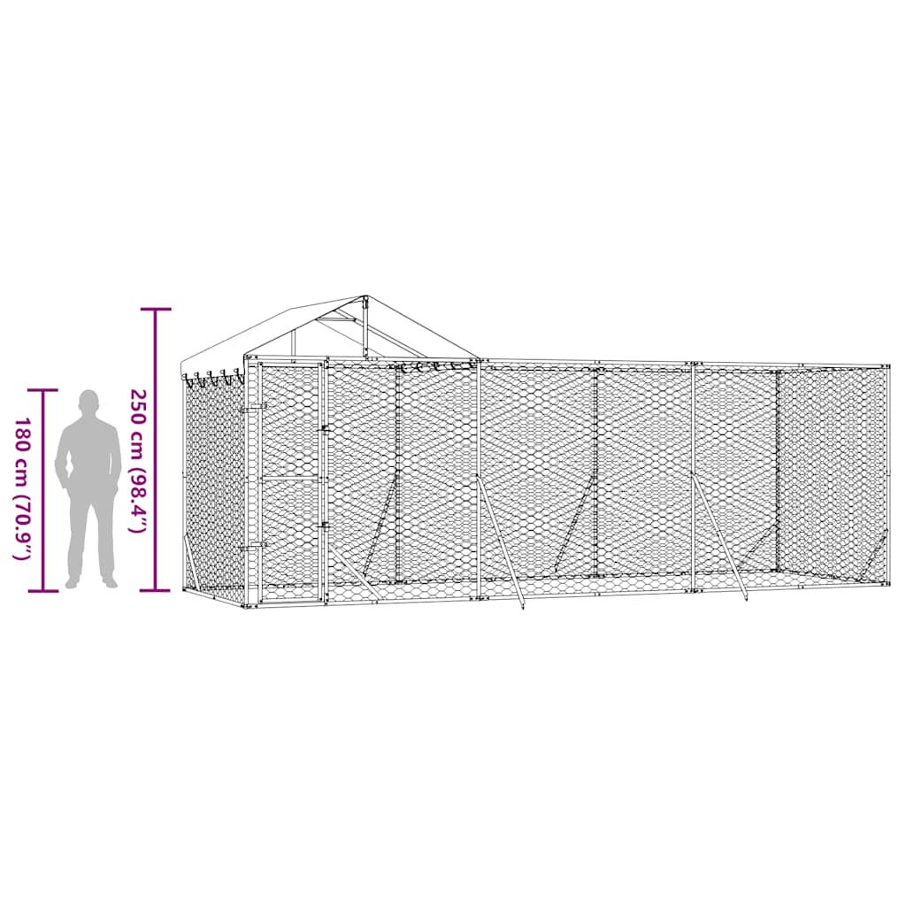 Cuccia Cani da Esterno Tetto Argento 6x2x2,5 m Acciaio Zincato