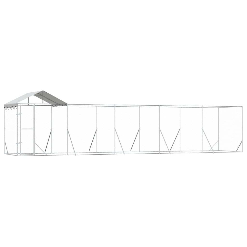 Cuccia Cani da Esterno Tetto Argento 10x2x2,5 m Acciaio Zincato