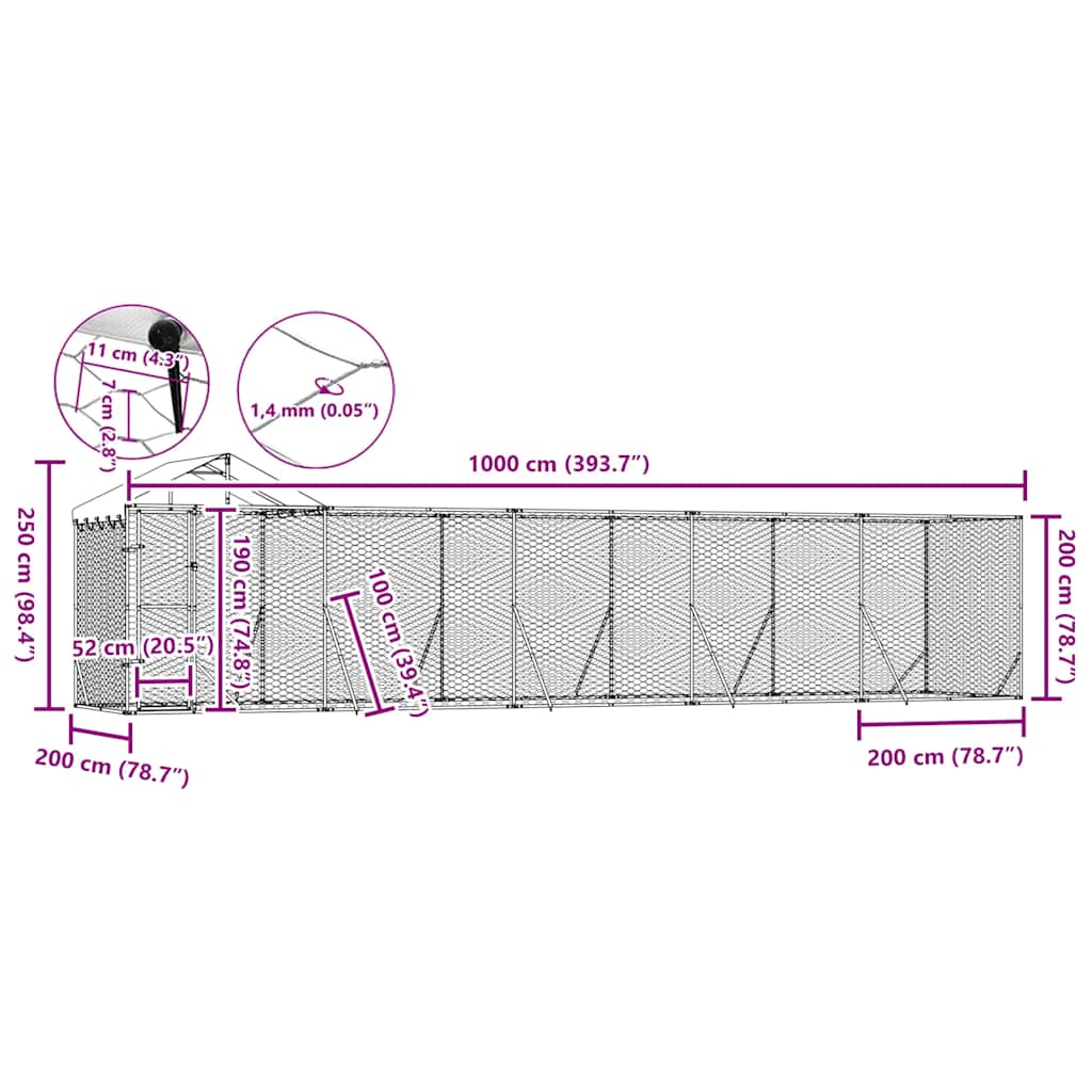 Cuccia Cani da Esterno Tetto Argento 10x2x2,5 m Acciaio Zincato