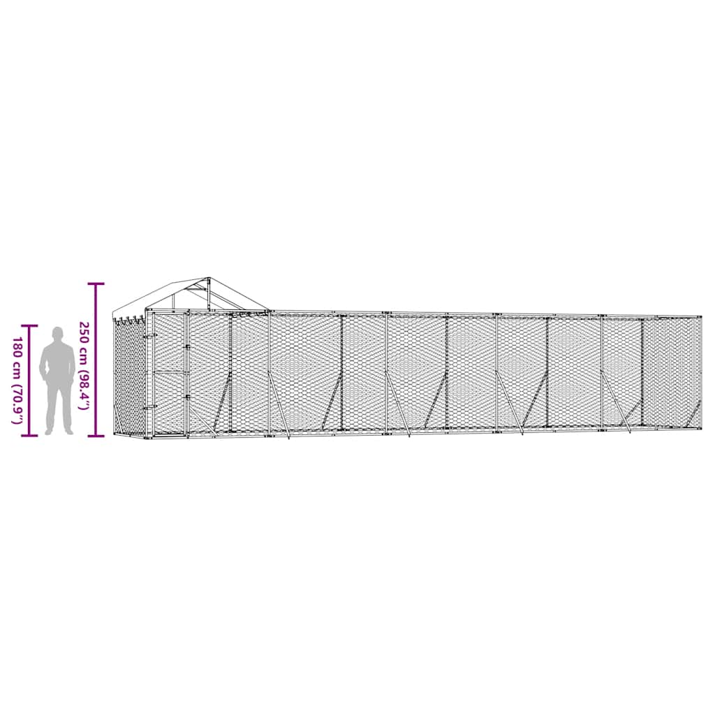 Cuccia Cani da Esterno Tetto Argento 10x2x2,5 m Acciaio Zincato