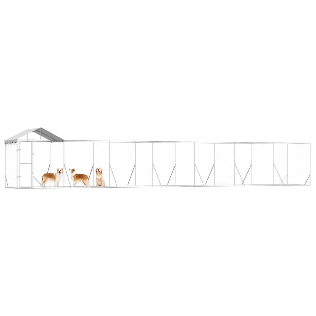 Cuccia Cani da Esterno Tetto Argento 14x2x2,5 m Acciaio Zincato