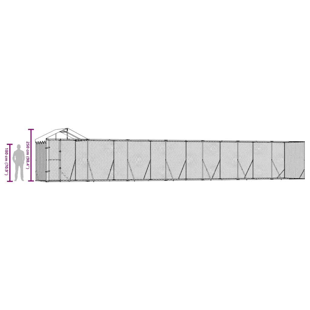 Cuccia Cani da Esterno Tetto Argento 14x2x2,5 m Acciaio Zincato