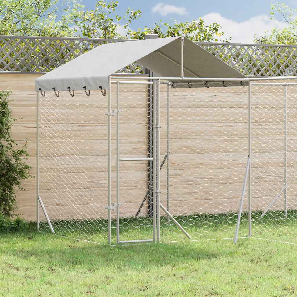 Cuccia Cani da Esterno Tetto Argento 4x4x2,5 m Acciaio Zincato