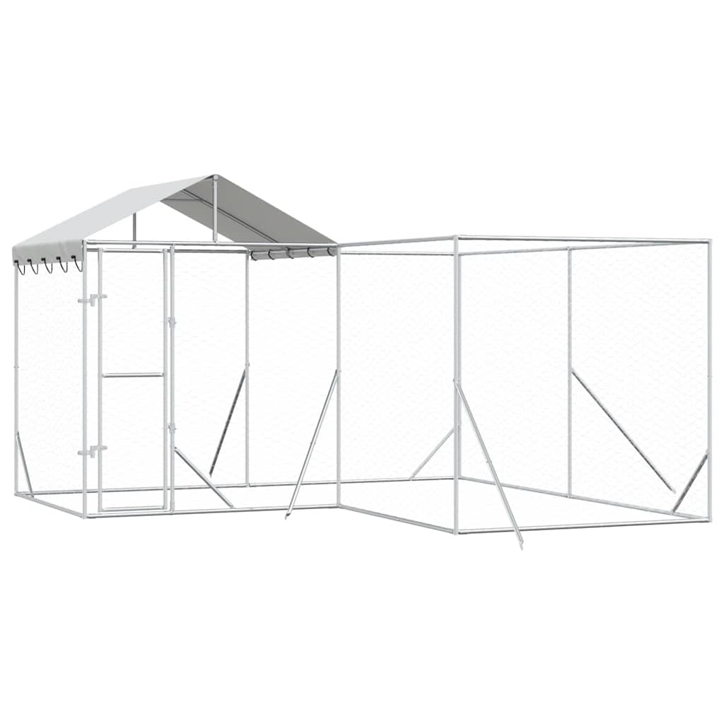 Cuccia Cani da Esterno Tetto Argento 4x4x2,5 m Acciaio Zincato