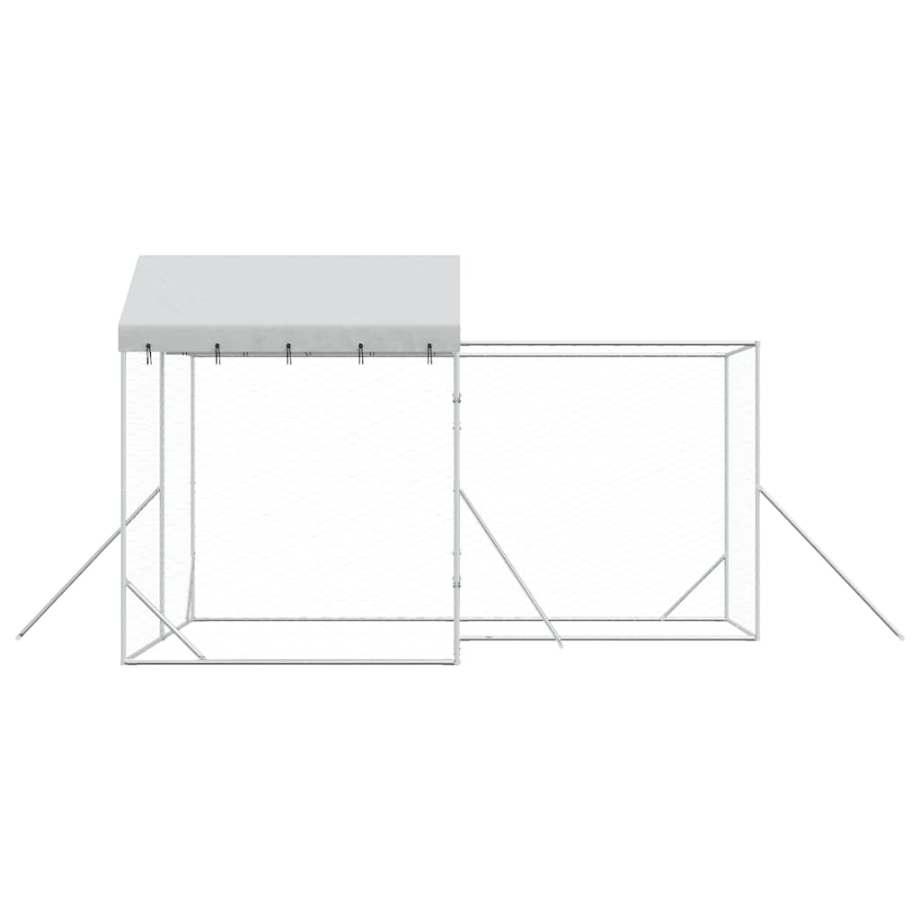 Cuccia Cani da Esterno Tetto Argento 4x4x2,5 m Acciaio Zincato