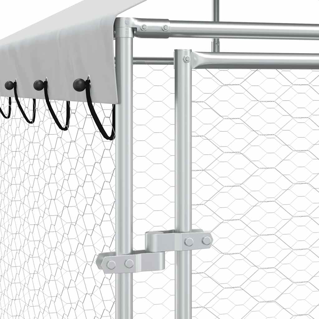 Cuccia Cani da Esterno Tetto Argento 4x4x2,5 m Acciaio Zincato