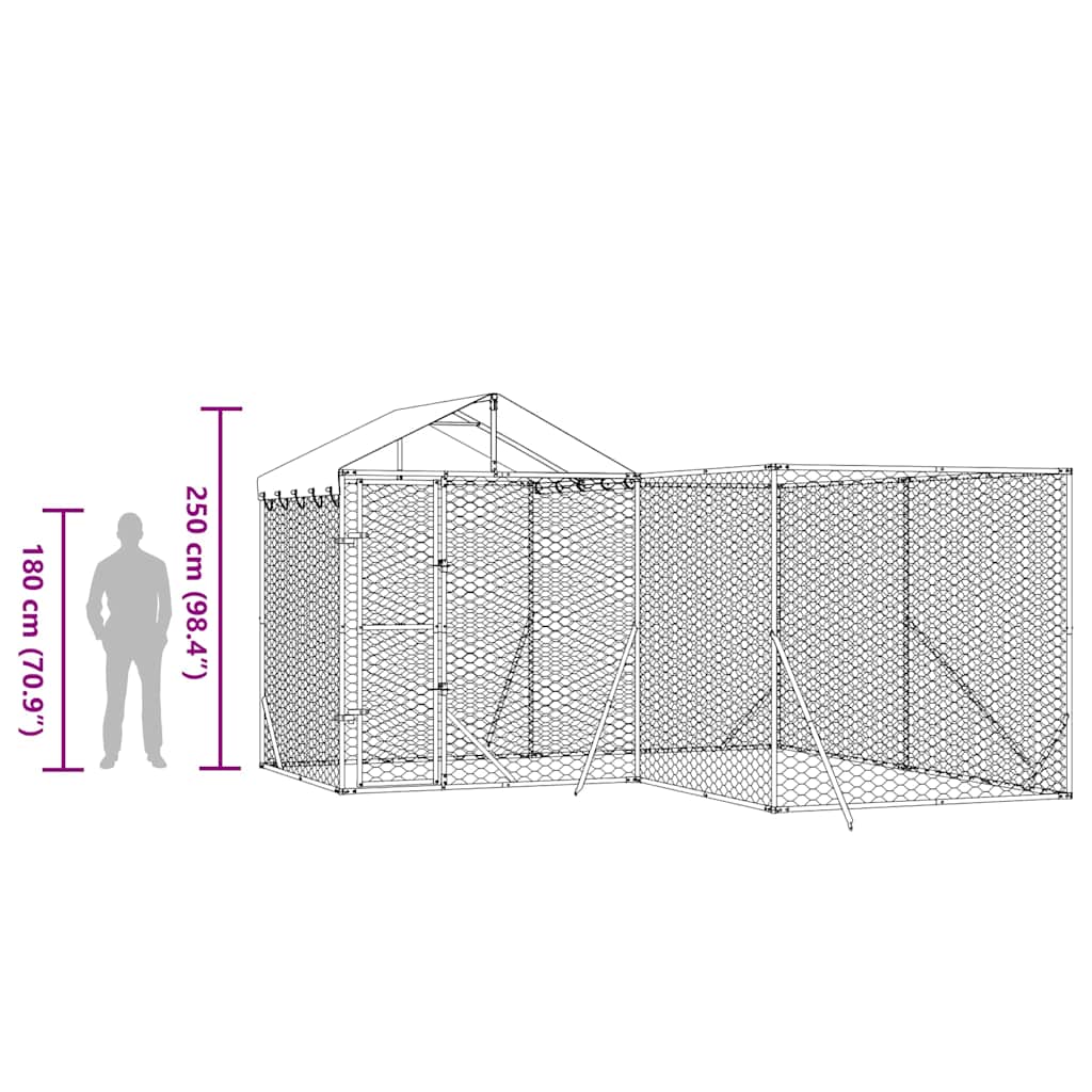 Cuccia Cani da Esterno Tetto Argento 4x4x2,5 m Acciaio Zincato