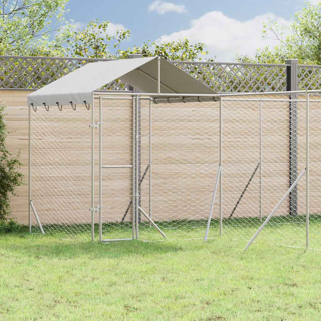 Cuccia Cani da Esterno Tetto Argento 6x6x2,5 m Acciaio Zincato