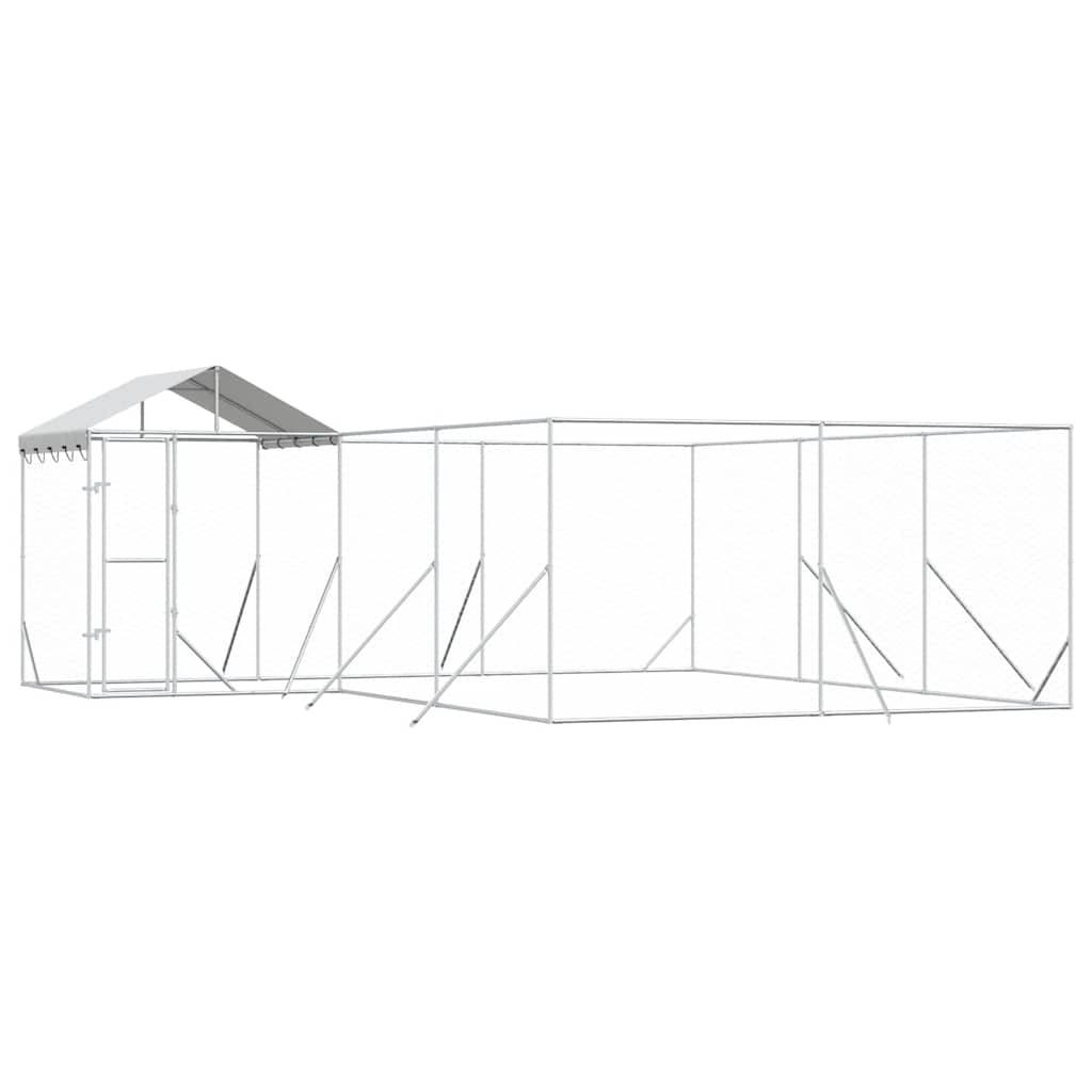 Cuccia Cani da Esterno Tetto Argento 6x6x2,5 m Acciaio Zincato