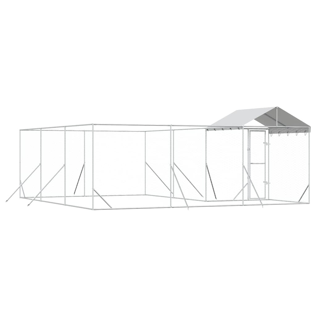 Cuccia Cani da Esterno Tetto Argento 6x6x2,5 m Acciaio Zincato