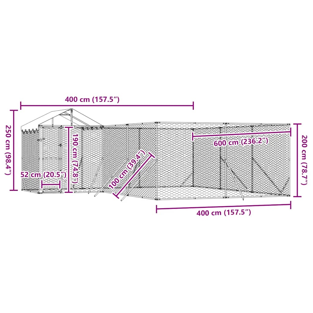 Cuccia Cani da Esterno Tetto Argento 6x6x2,5 m Acciaio Zincato