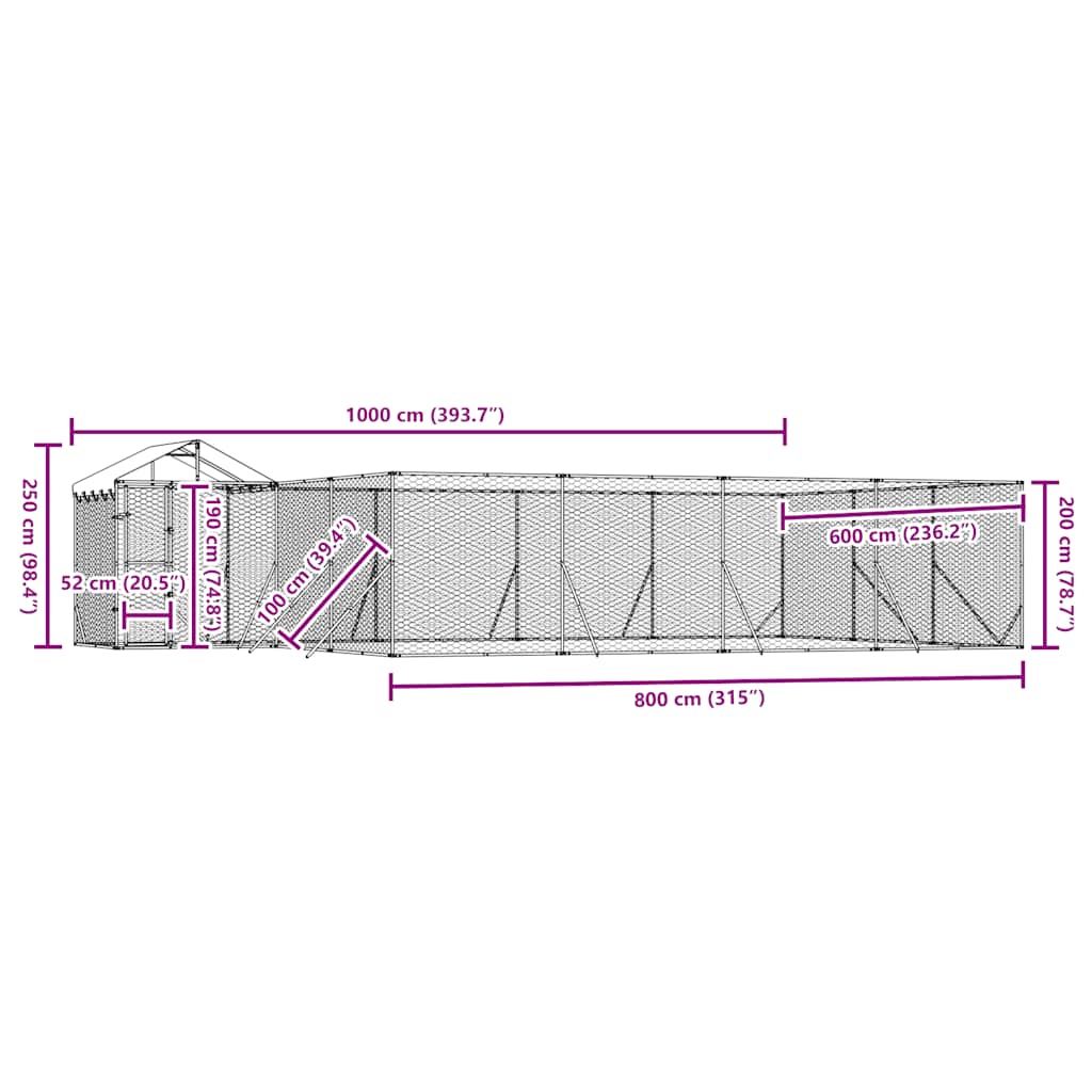 Cuccia Cani da Esterno Tetto Argento 10x6x2,5 m Acciaio Zincato
