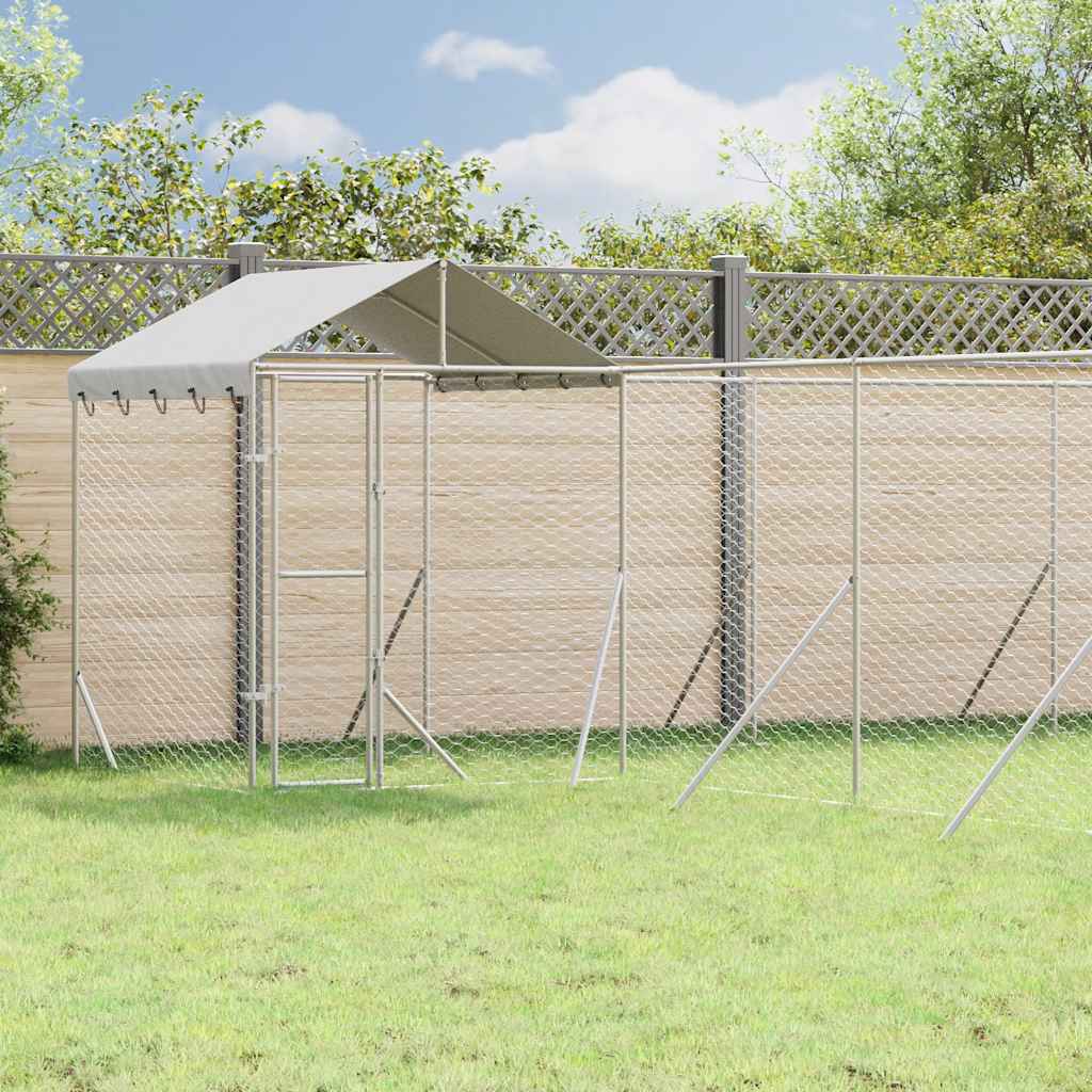 Cuccia Cani da Esterno Tetto Argento 10x8x2,5 m Acciaio Zincato