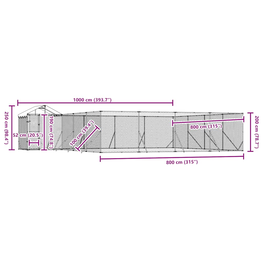 Cuccia Cani da Esterno Tetto Argento 10x8x2,5 m Acciaio Zincato