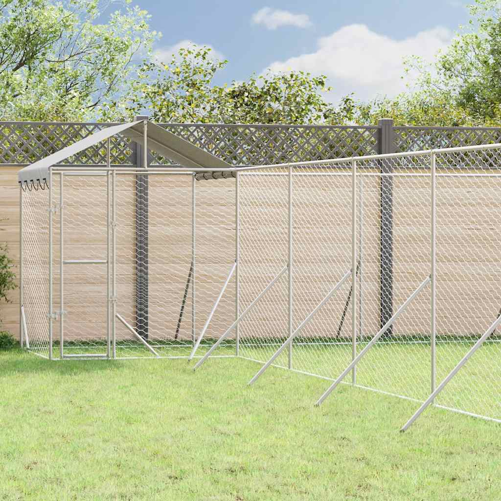 Cuccia Cani da Esterno Tetto Argento 12x12x2,5m Acciaio Zincato