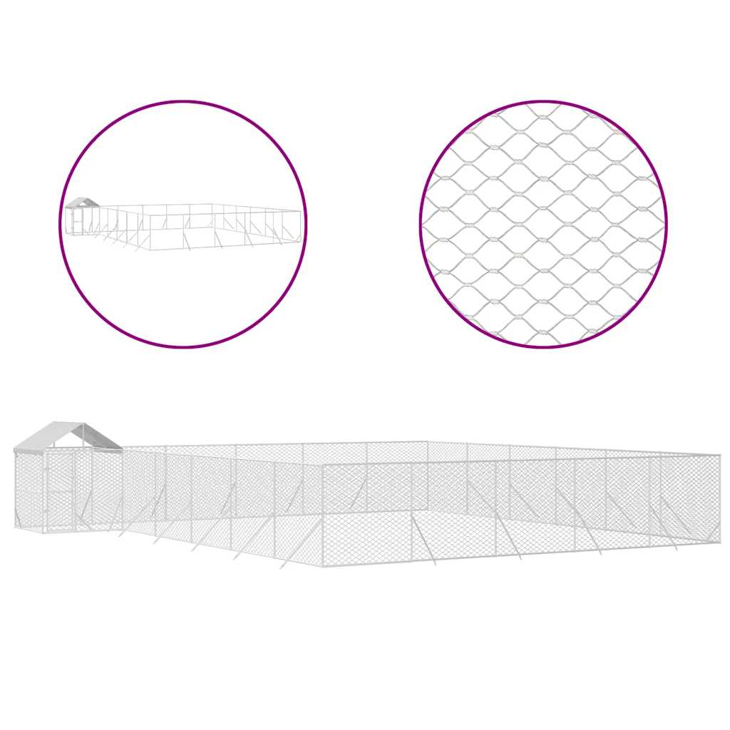Cuccia Cani da Esterno Tetto Argento 12x12x2,5m Acciaio Zincato