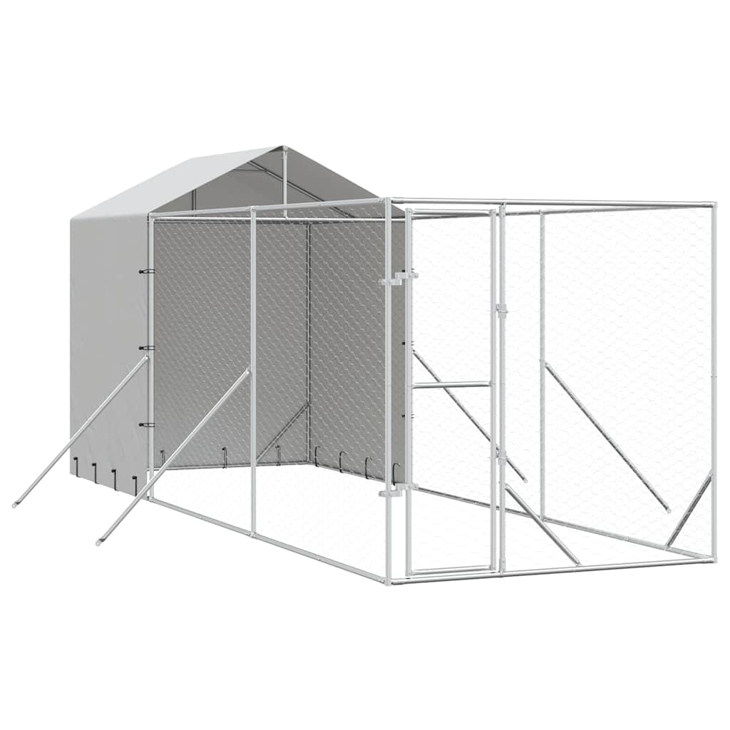 Cuccia Cani da Esterno Tetto Argento 2x6x2,5 m Acciaio Zincato