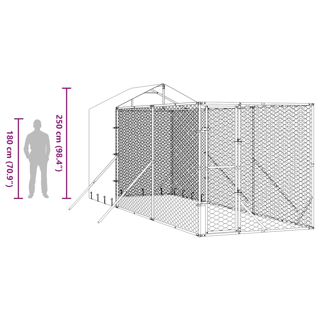 Cuccia Cani da Esterno Tetto Argento 2x6x2,5 m Acciaio Zincato