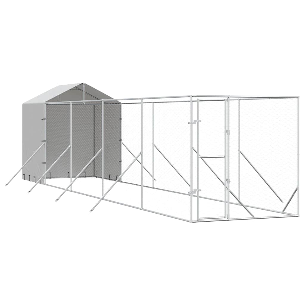 Cuccia Cani da Esterno Tetto Argento 2x10x2,5 m Acciaio Zincato