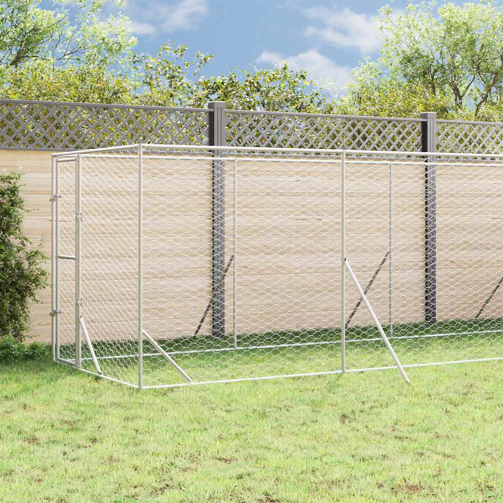 Cuccia Cani da Esterno Tetto Argento 2x10x2,5 m Acciaio Zincato