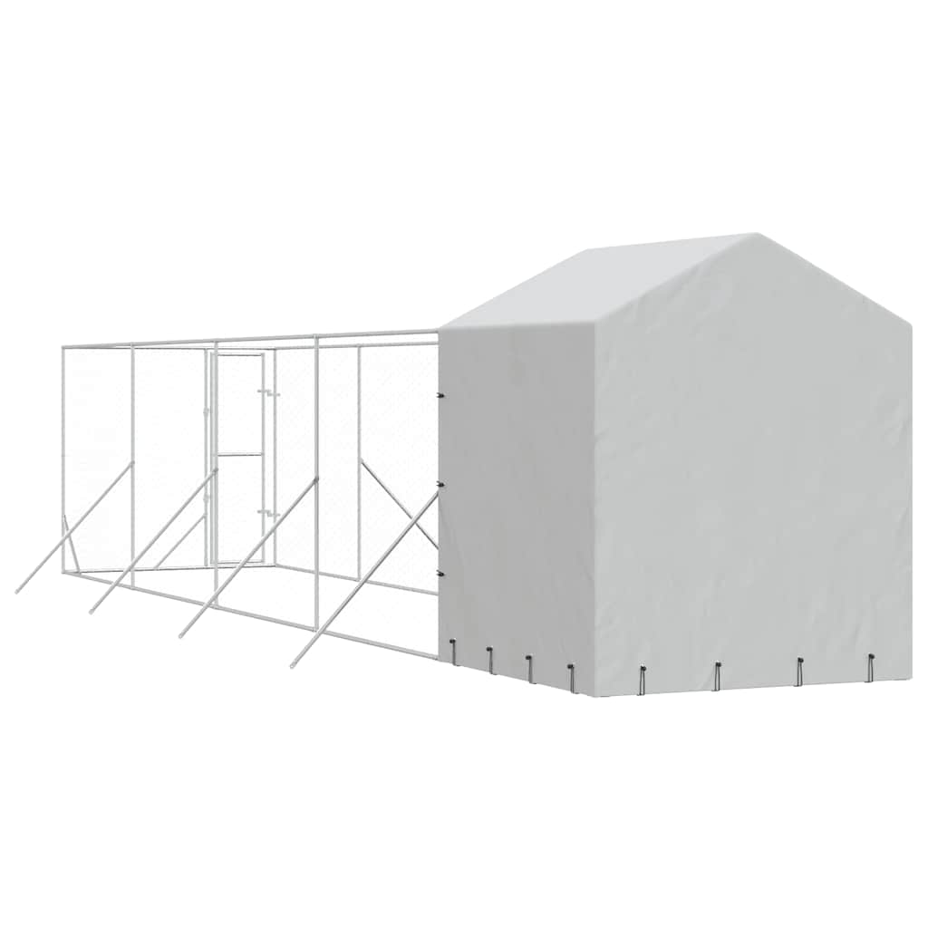 Cuccia Cani da Esterno Tetto Argento 2x10x2,5 m Acciaio Zincato