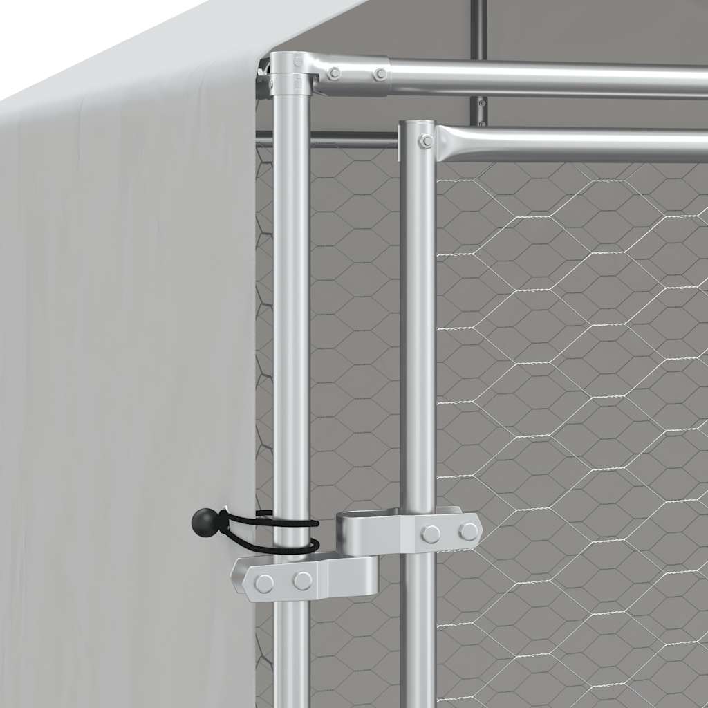 Cuccia Cani da Esterno Tetto Argento 2x10x2,5 m Acciaio Zincato