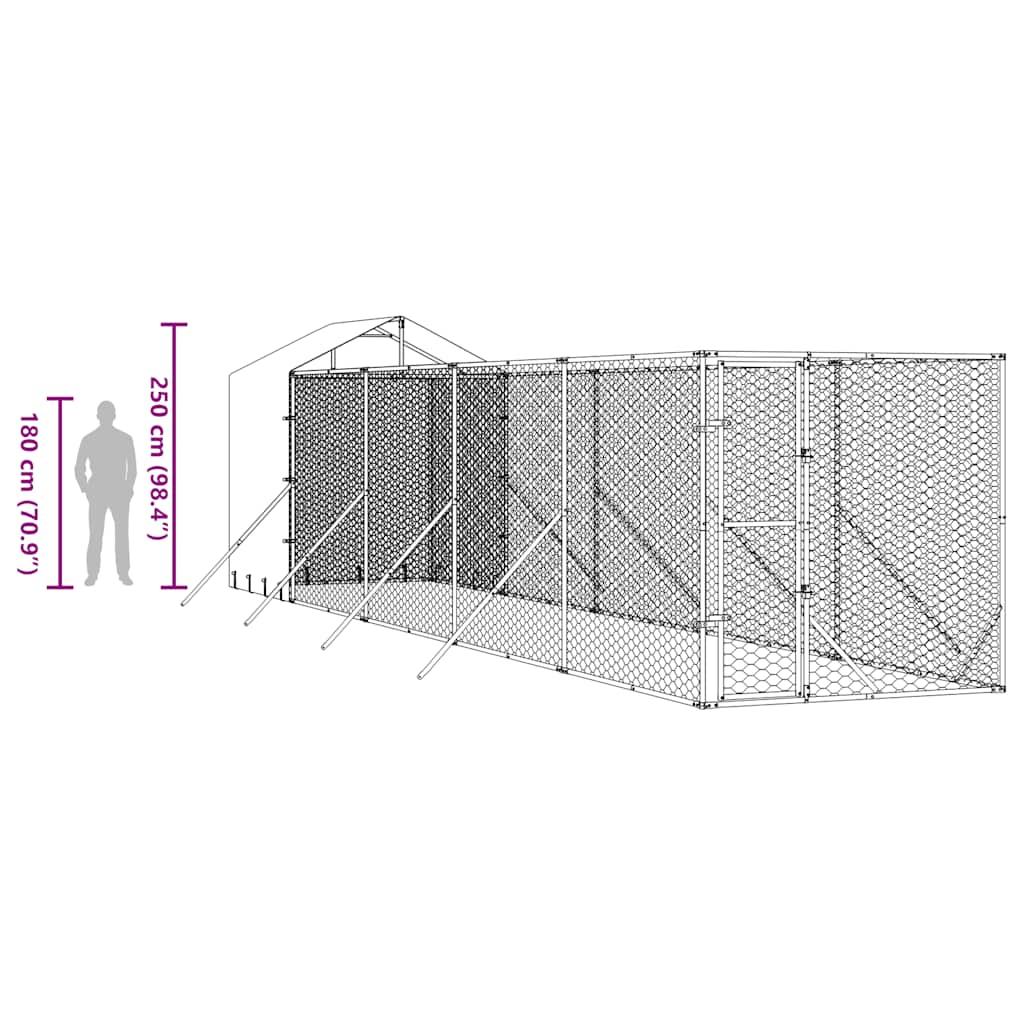 Cuccia Cani da Esterno Tetto Argento 2x10x2,5 m Acciaio Zincato