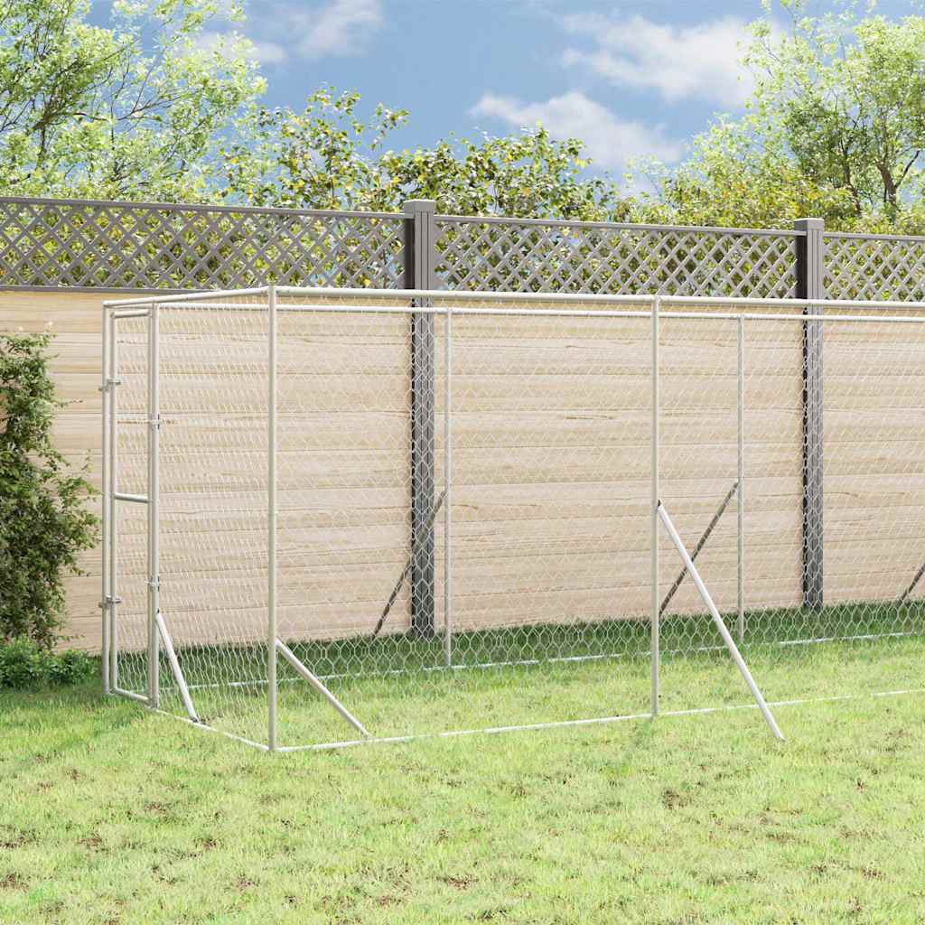 Cuccia Cani da Esterno Tetto Argento 2x14x2,5 m Acciaio Zincato
