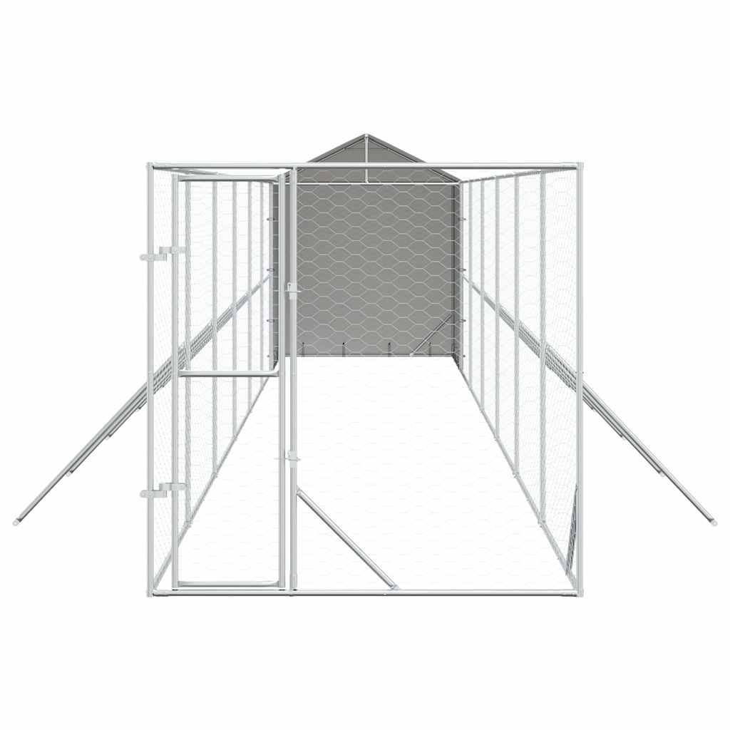 Cuccia Cani da Esterno Tetto Argento 2x14x2,5 m Acciaio Zincato