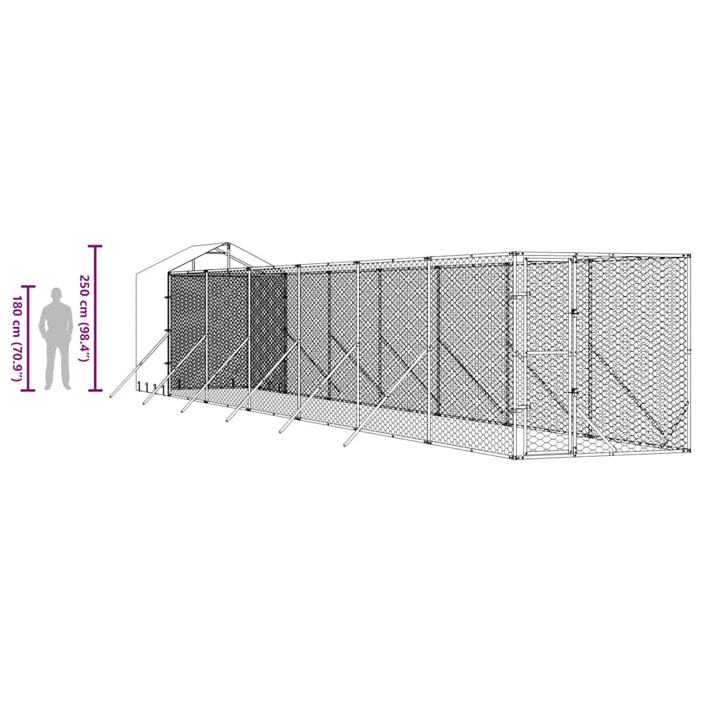Cuccia Cani da Esterno Tetto Argento 2x14x2,5 m Acciaio Zincato