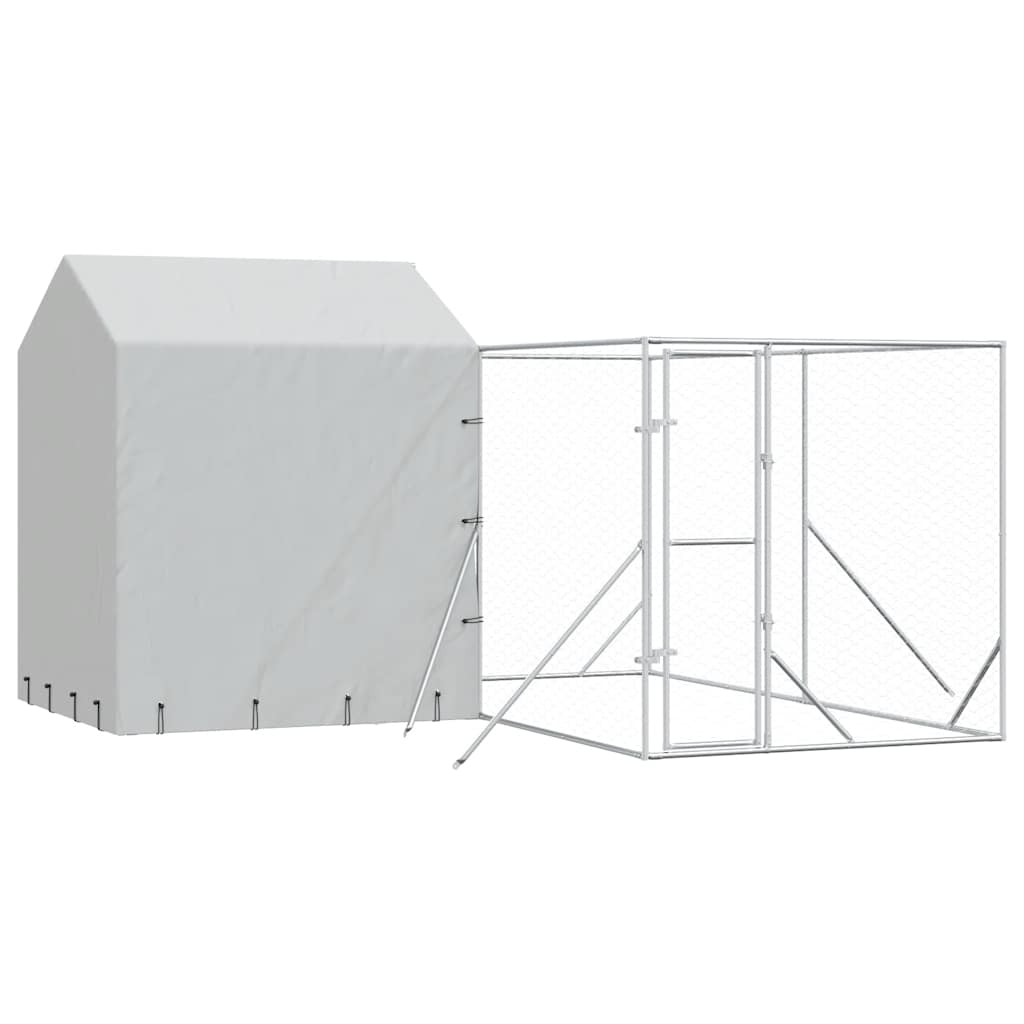 Cuccia Cani da Esterno Tetto Argento 4x4x2,5 m Acciaio Zincato