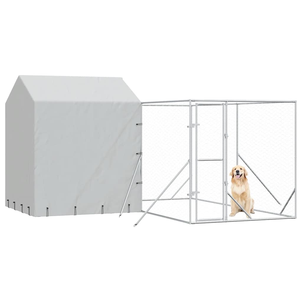 Cuccia Cani da Esterno Tetto Argento 4x4x2,5 m Acciaio Zincato
