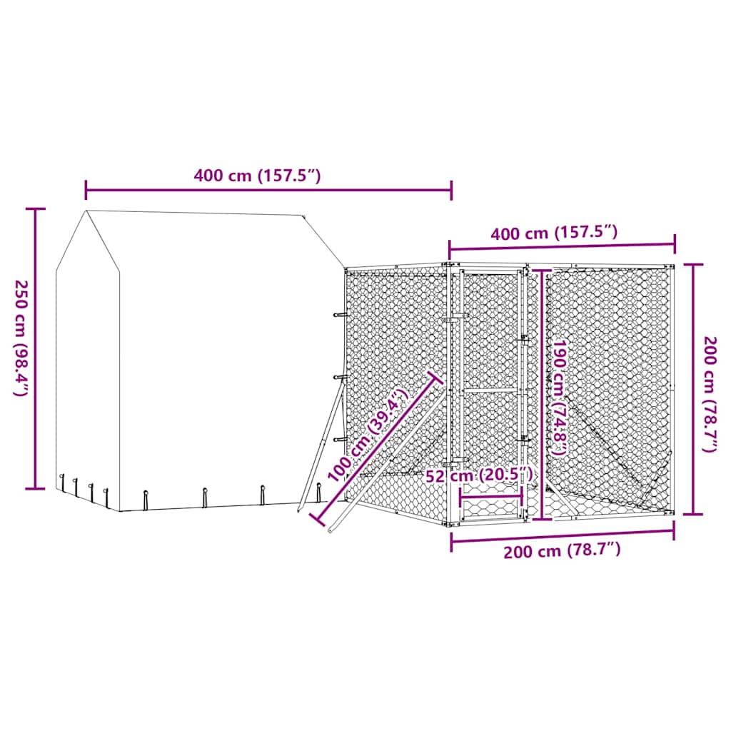 Cuccia Cani da Esterno Tetto Argento 4x4x2,5 m Acciaio Zincato
