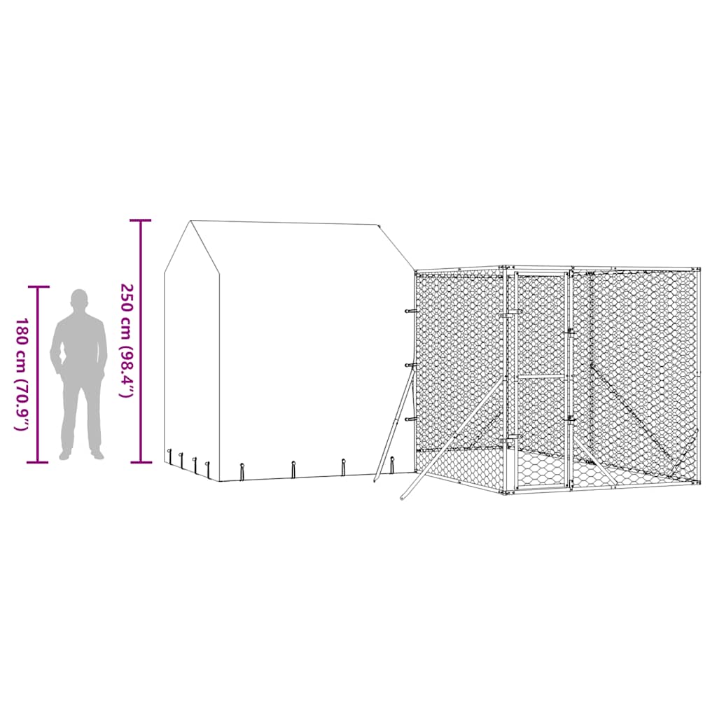 Cuccia Cani da Esterno Tetto Argento 4x4x2,5 m Acciaio Zincato