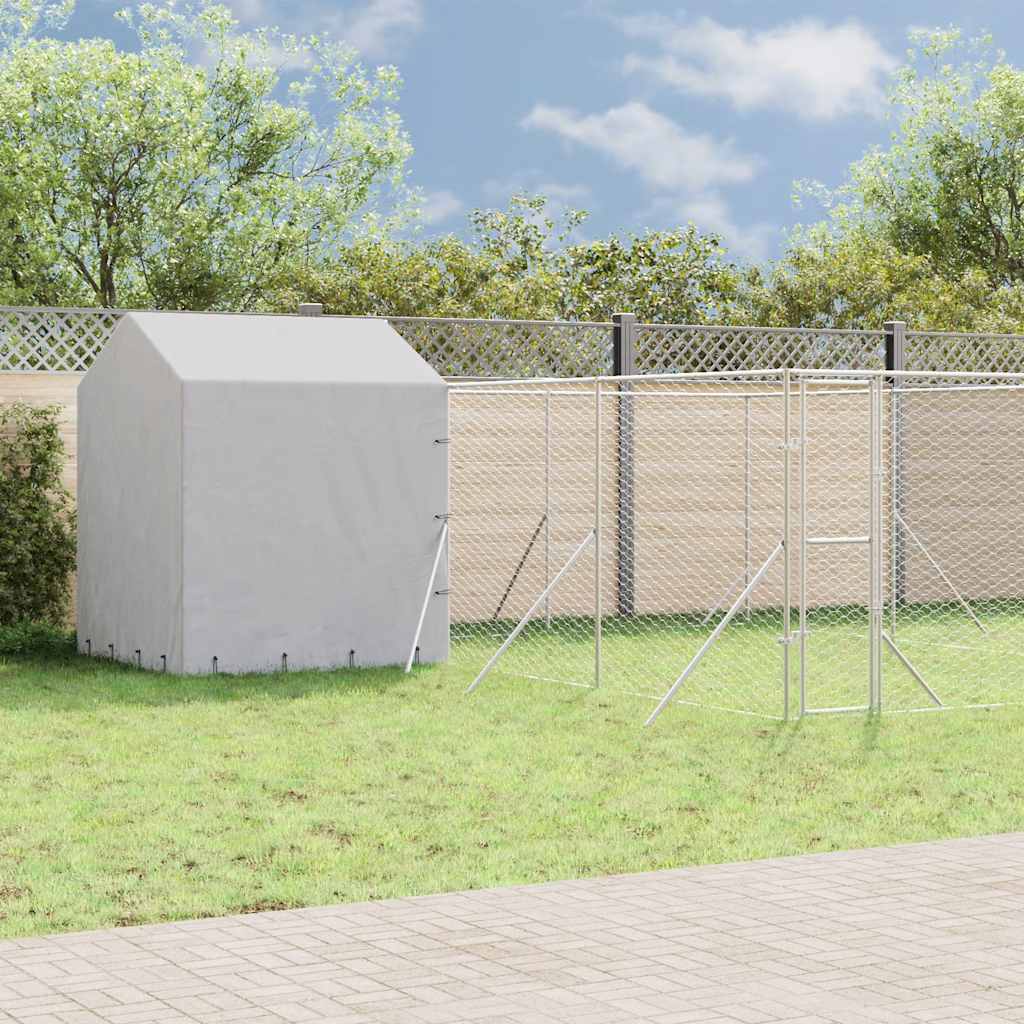Cuccia Cani da Esterno Tetto Argento 6x6x2,5 m Acciaio Zincato