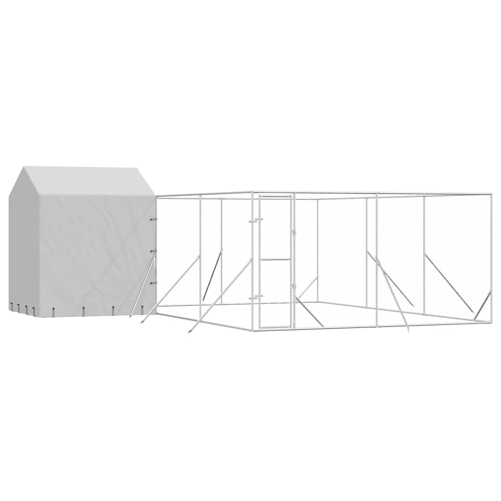 Cuccia Cani da Esterno Tetto Argento 6x6x2,5 m Acciaio Zincato
