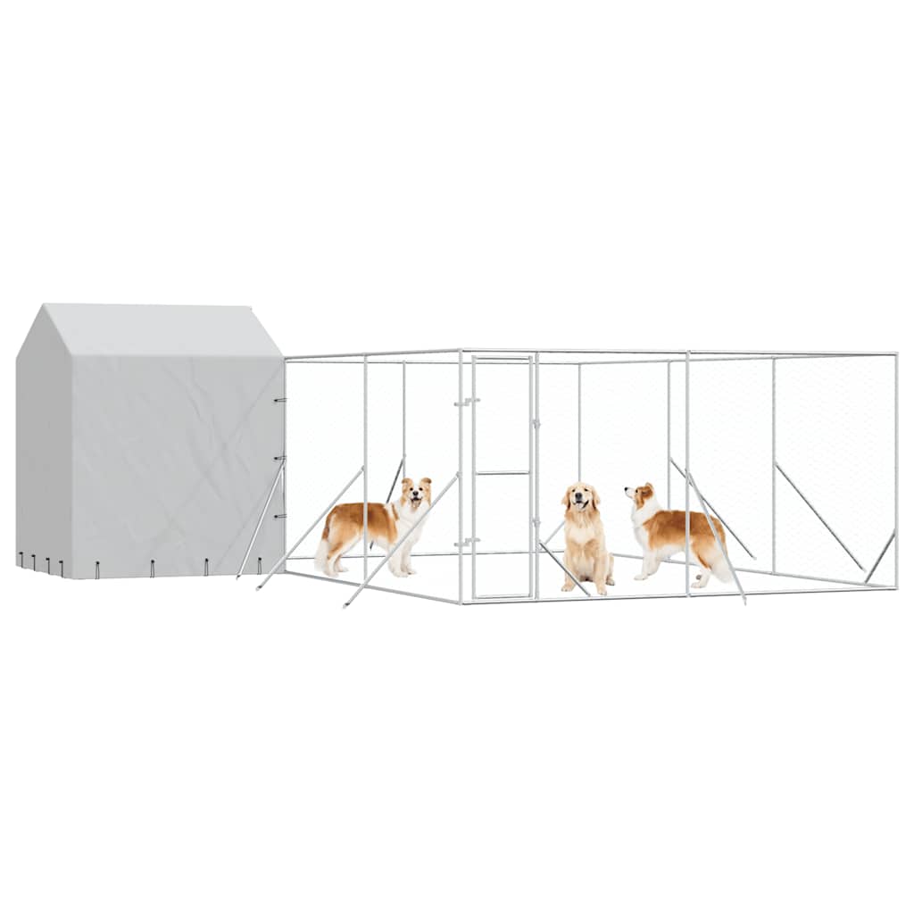 Cuccia Cani da Esterno Tetto Argento 6x6x2,5 m Acciaio Zincato