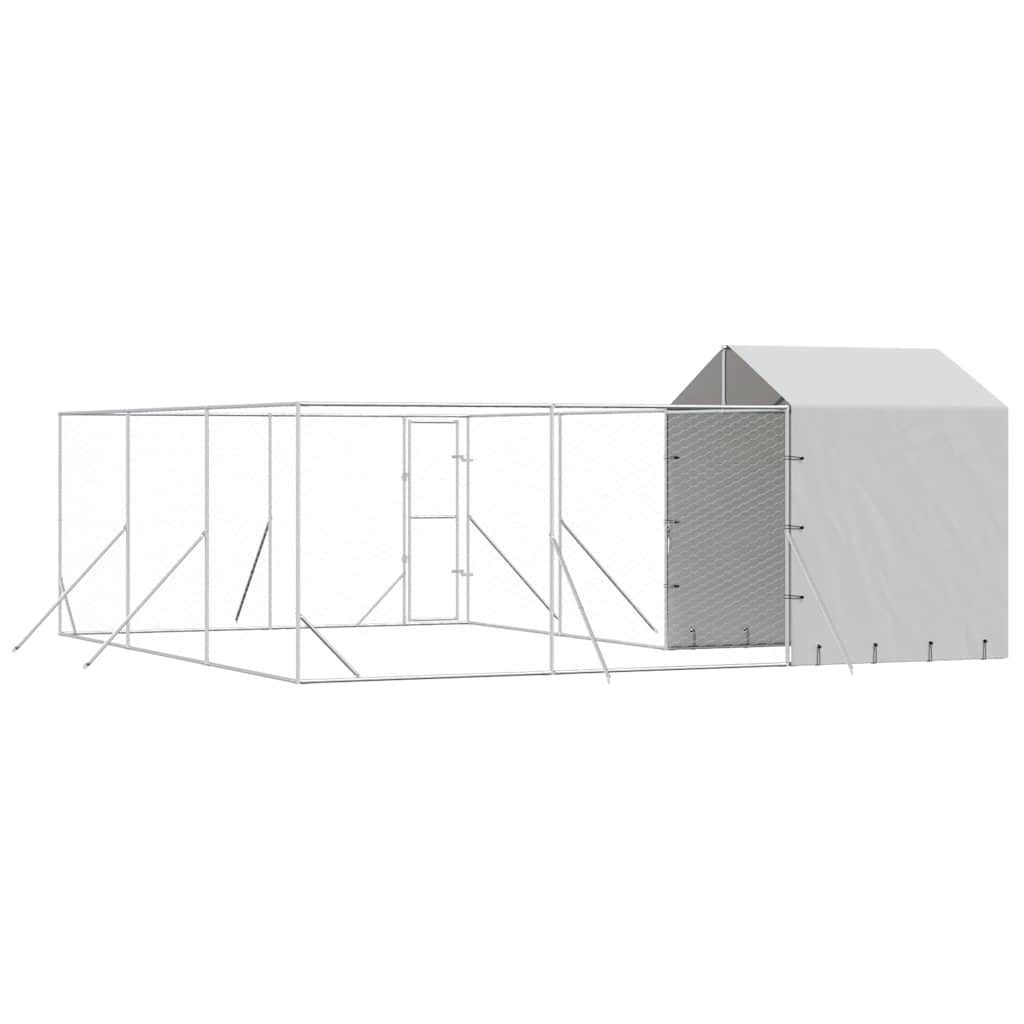 Cuccia Cani da Esterno Tetto Argento 6x6x2,5 m Acciaio Zincato