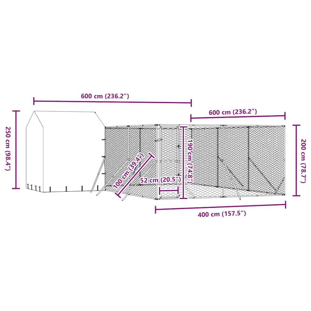 Cuccia Cani da Esterno Tetto Argento 6x6x2,5 m Acciaio Zincato